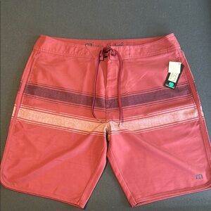 Travis Mathew Red Board Shorts with Classic Surf Stripes